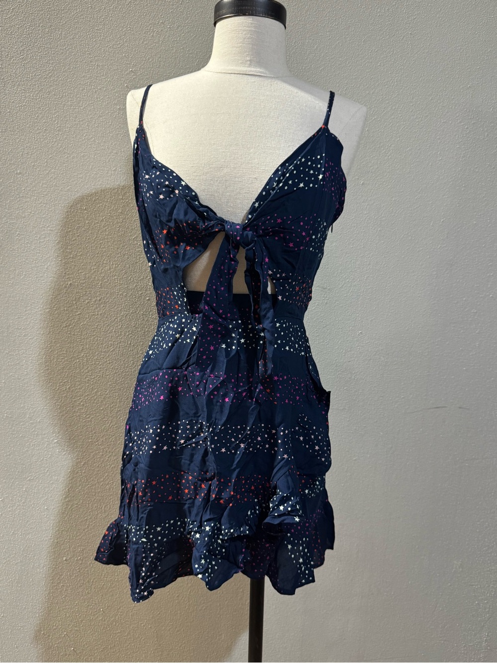 Ocean Drive Navy Star-Print Tie-Front Mini Dress